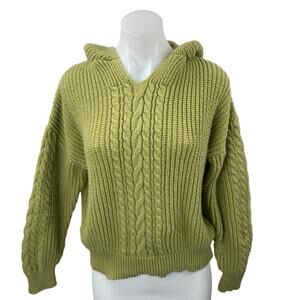 Commense Women's Green Cable Knit Hoodie Hooded Long Sleeve Sweater Top Size S